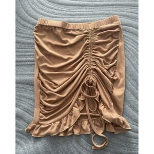 Aster‎ Mini Skirt Drawstring Ruched Bodycon Festival Rave Party Y2K Small Brown